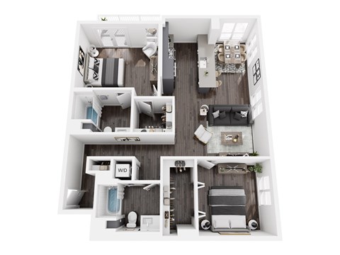 Floor plan for 2 beds, 2 baths, 1250 sqft